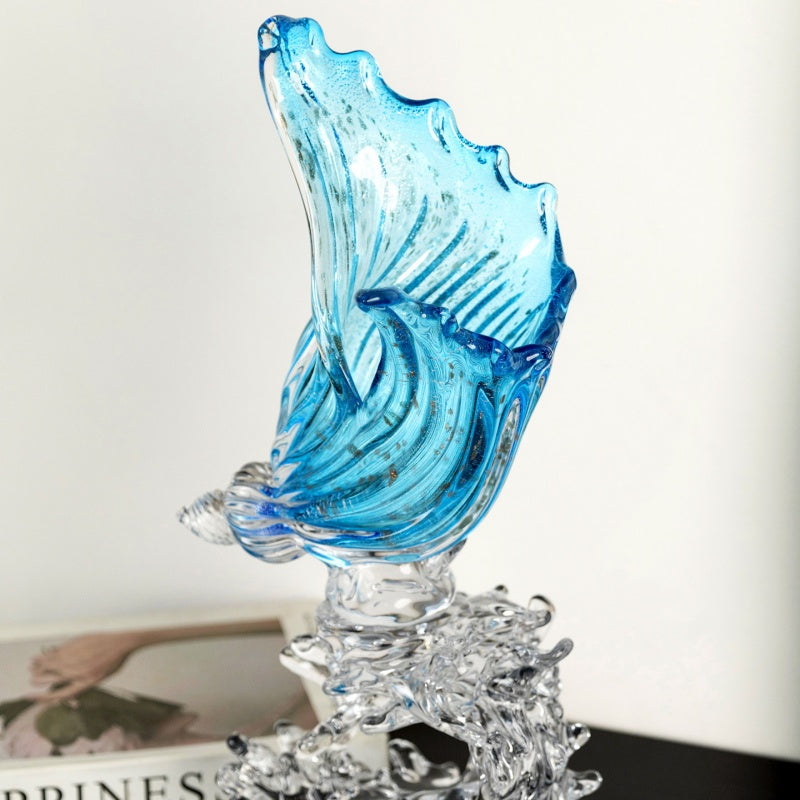 Light-luxury Glass Conch Ornament Wave-inspired Art Decor Piece